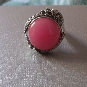 D'Joy Bali Legacy Pink Jade (D) 17.80 ctw Dragon Ring in Sterling Silver